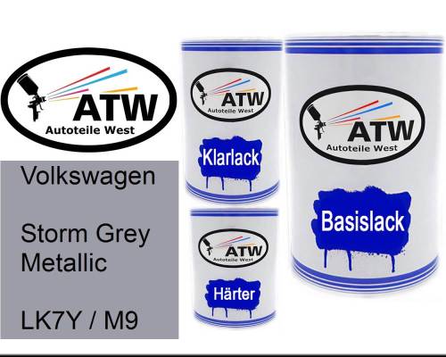 Volkswagen, Storm Grey Metallic, LK7Y / M9: 500ml Lackdose + 500ml Klarlack + 250ml Härter - Set, von ATW Autoteile West.